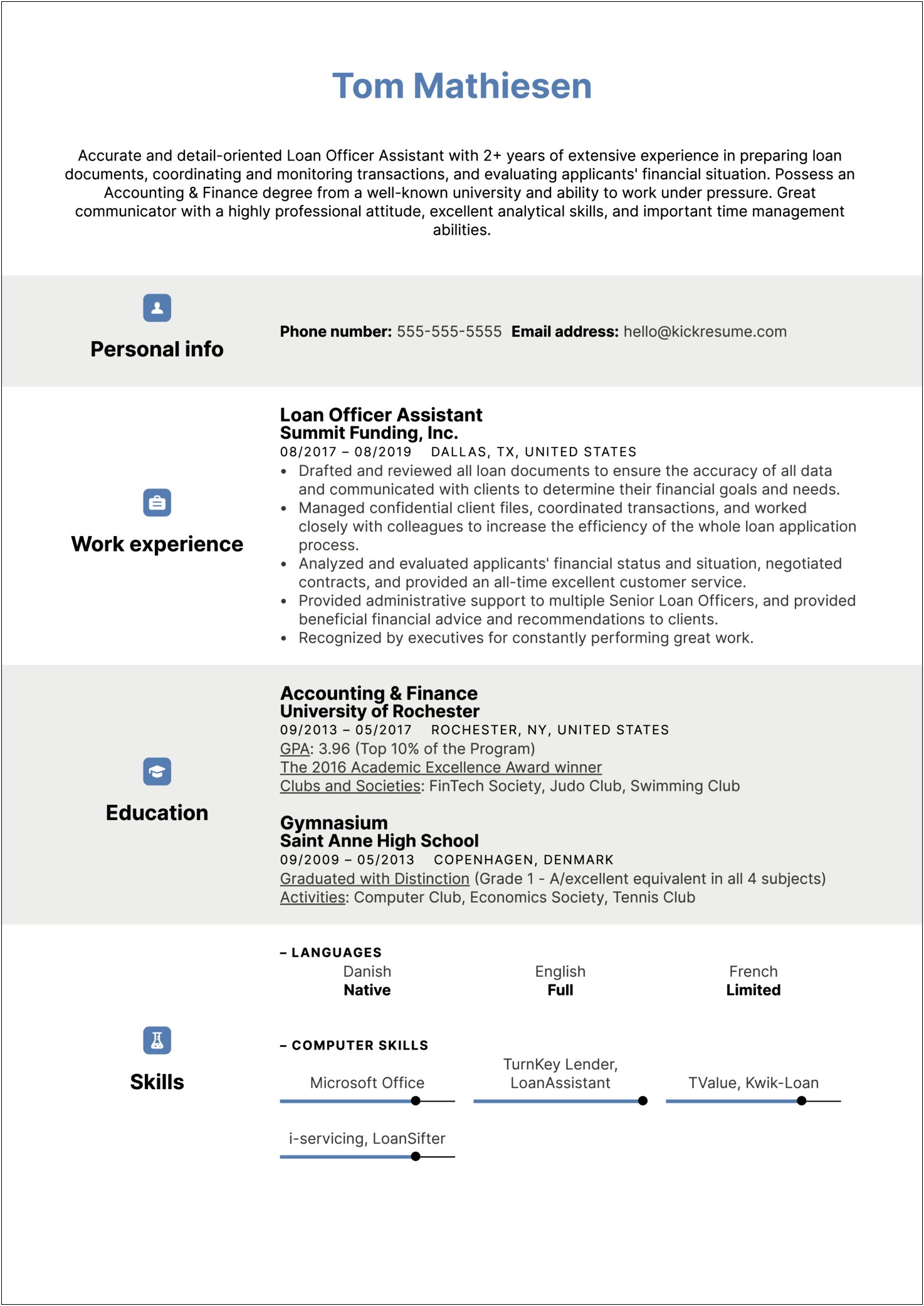 Assistant Loan Processor Sample Resume