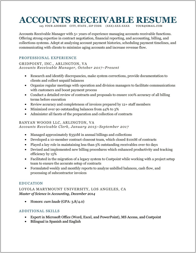 Assistant Manager Accounts Job Description Resume
