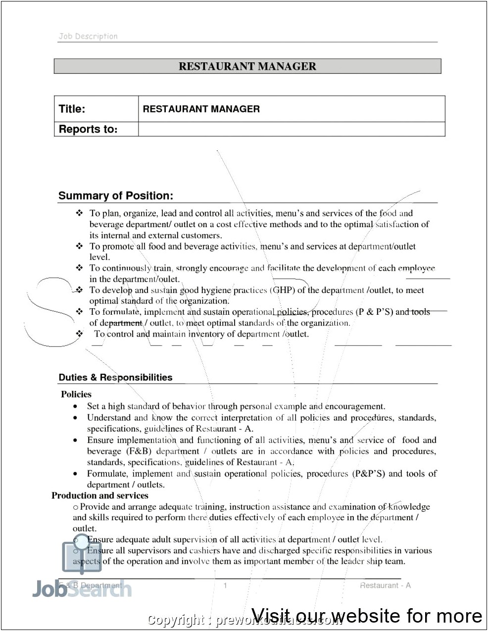 Assistant Manager Descriptions For A Resume