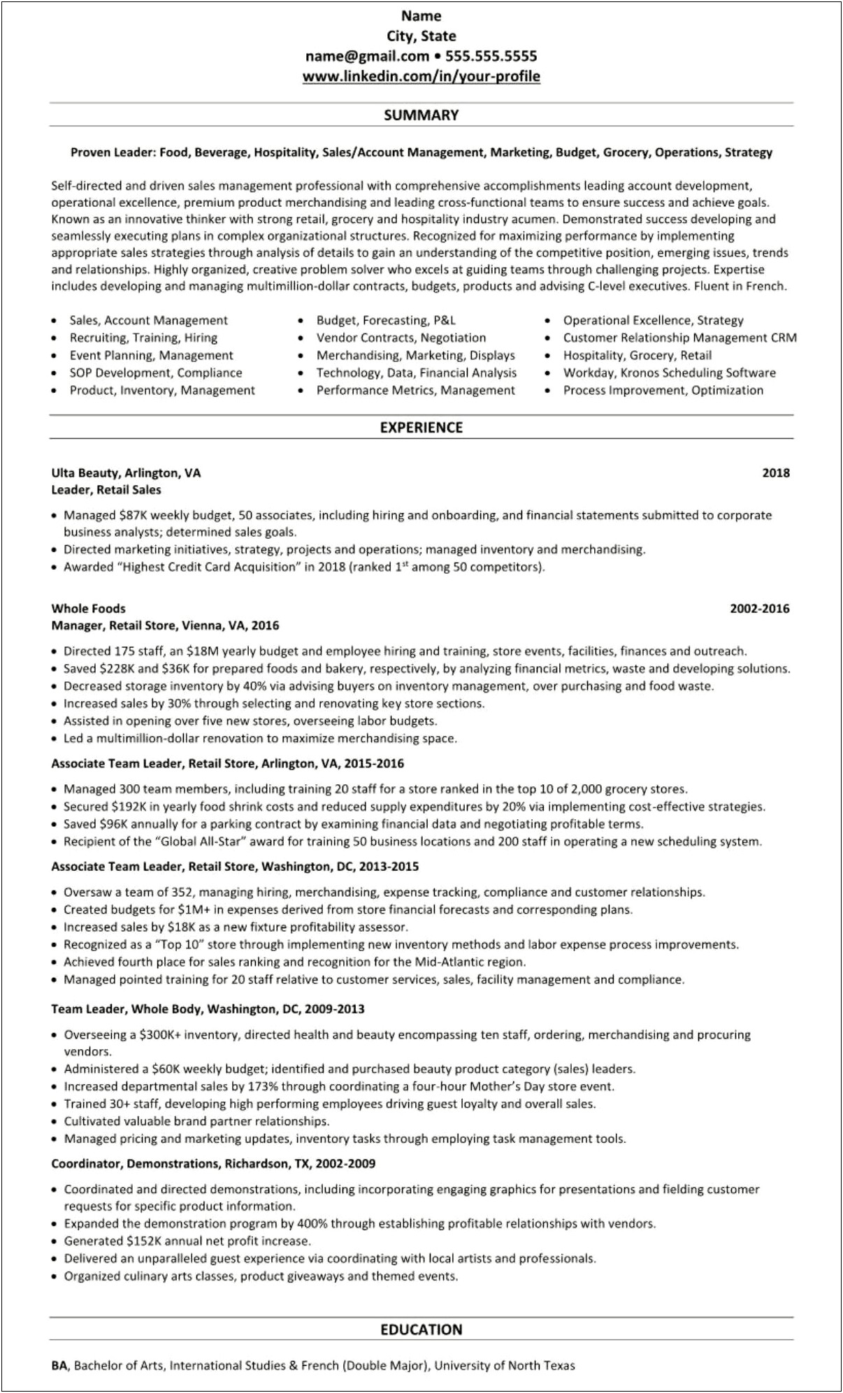 Assistant Manager Grocery Store Resume