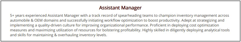 Assistant Manager Headline For Resume