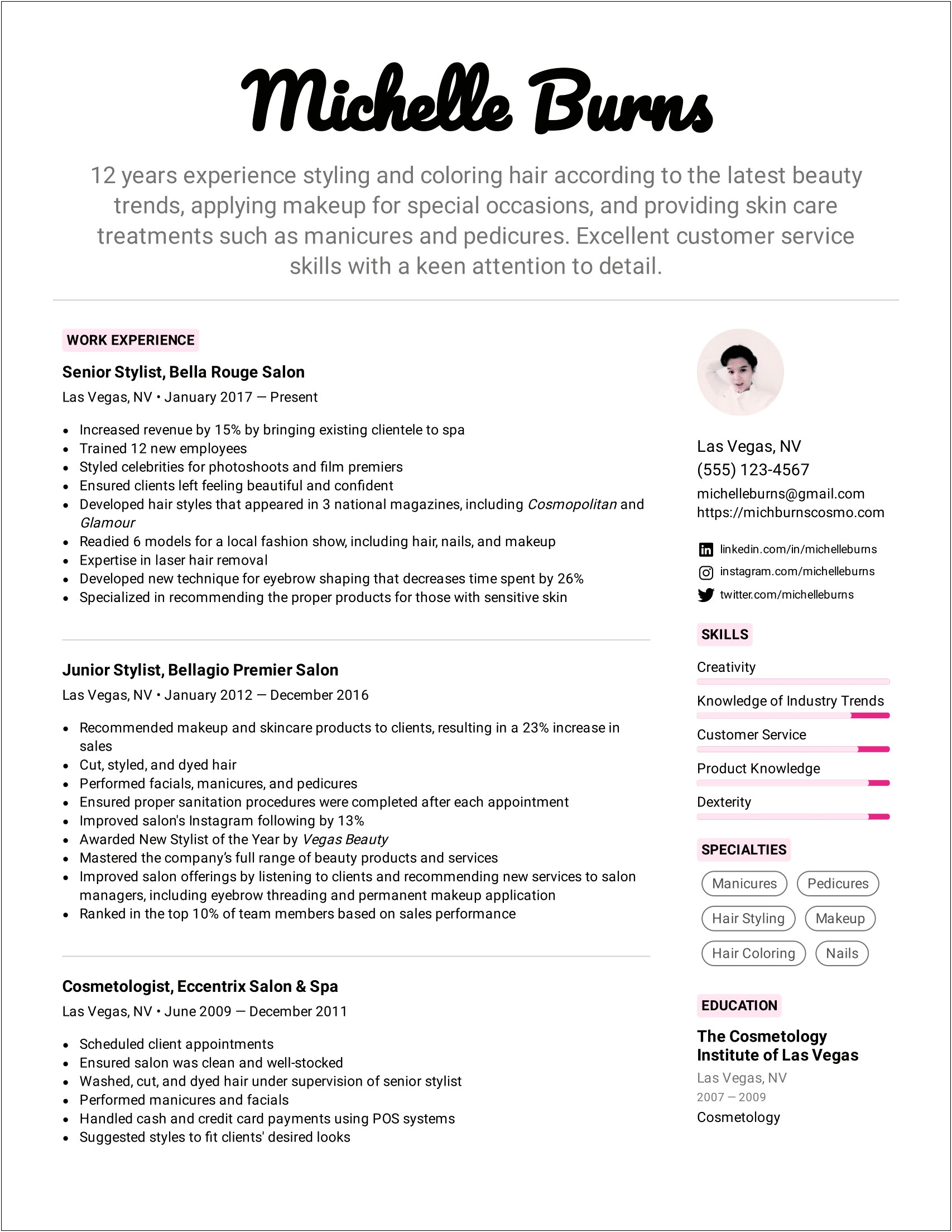 Assistant Manager Of Hair Salon Resume