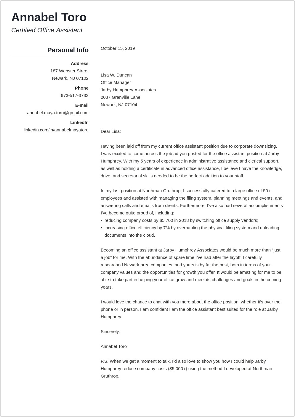 Assistant Manager Resume Cover Letter