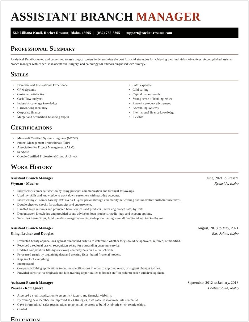 Assistant Manager Resume In Banking