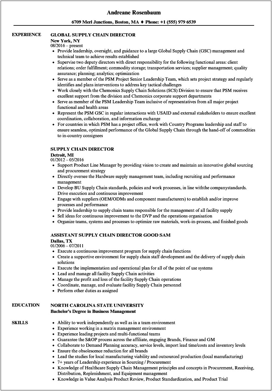 Assistant Manager Supply Chain Resume
