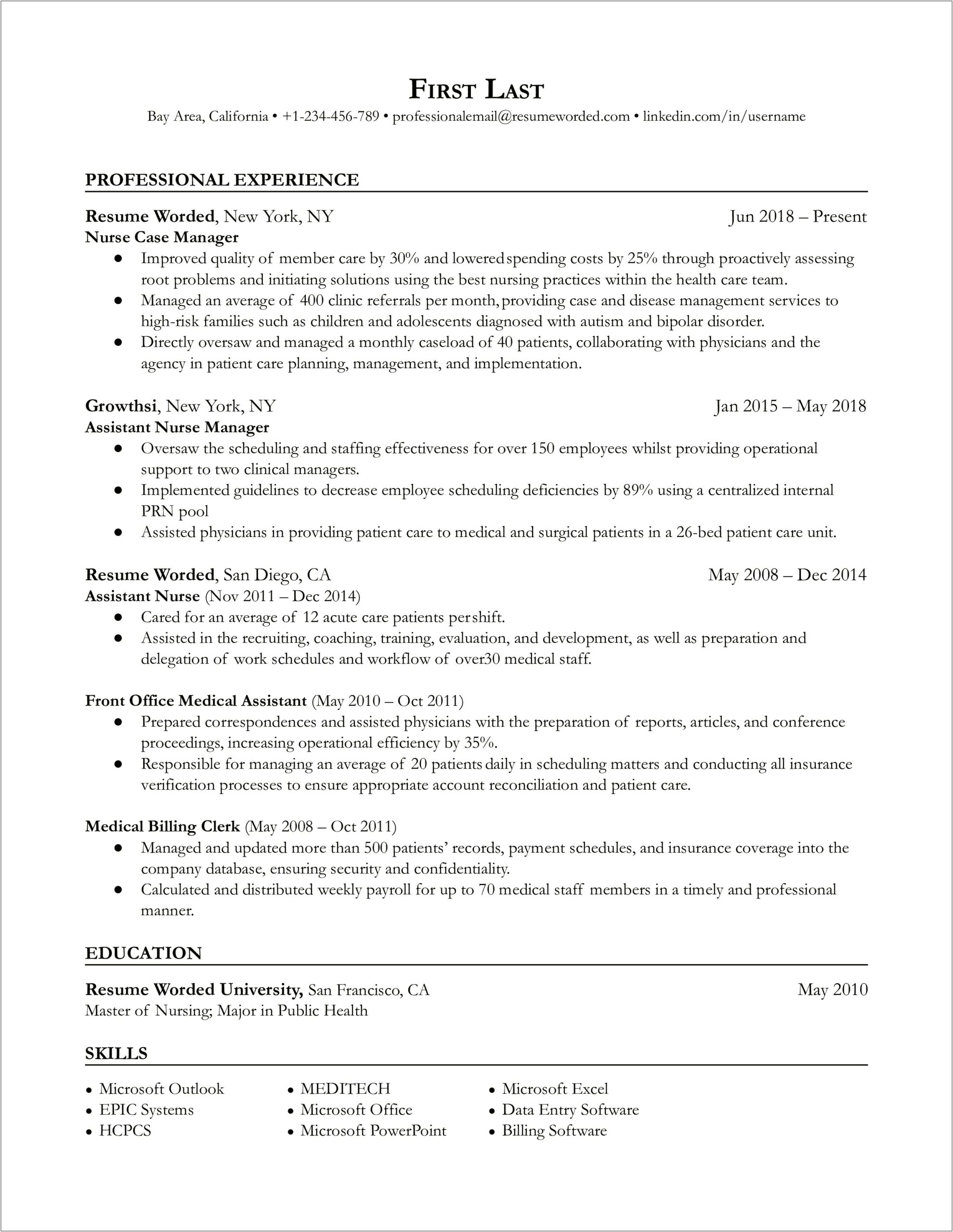 Assistant Nurse Manager Resume Objective
