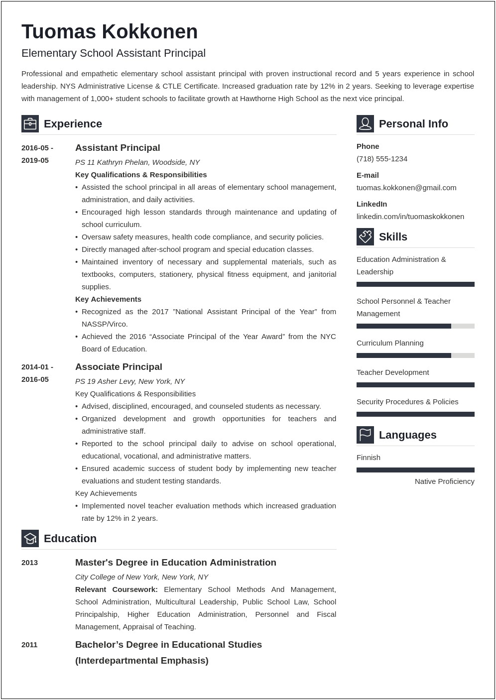 Assistant Principal Job Description For Resume