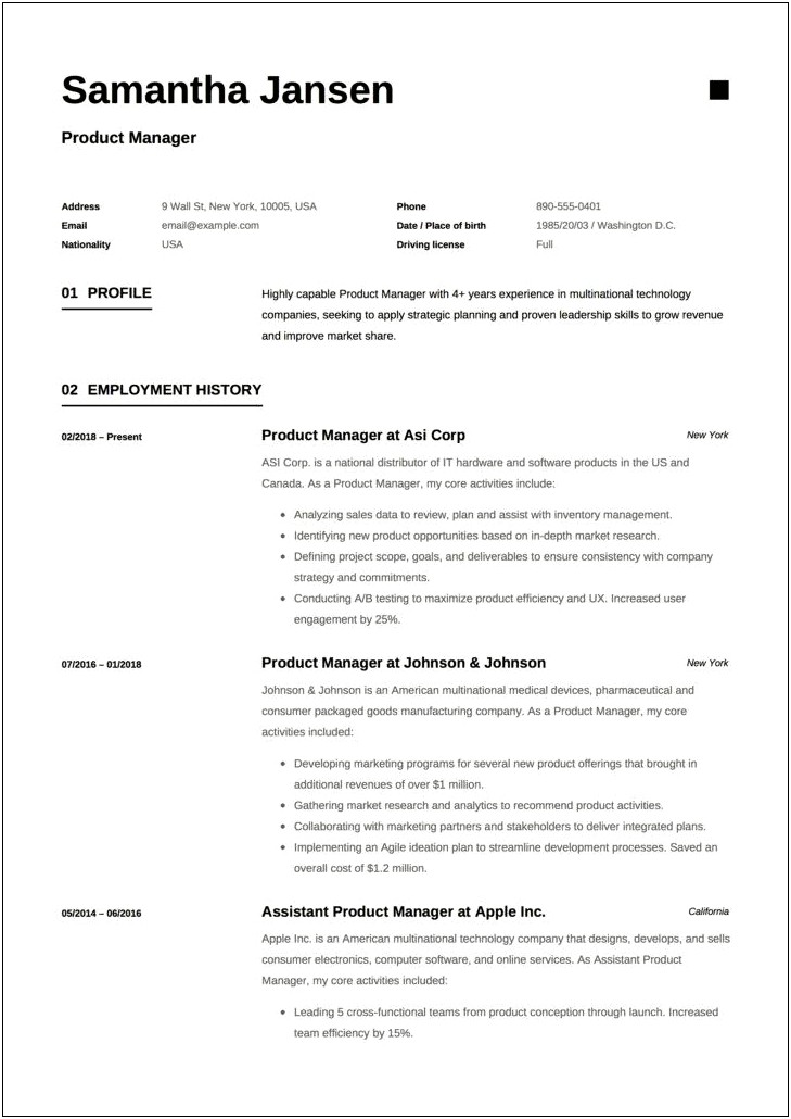 Assistant Product Development Manager Resume Examples