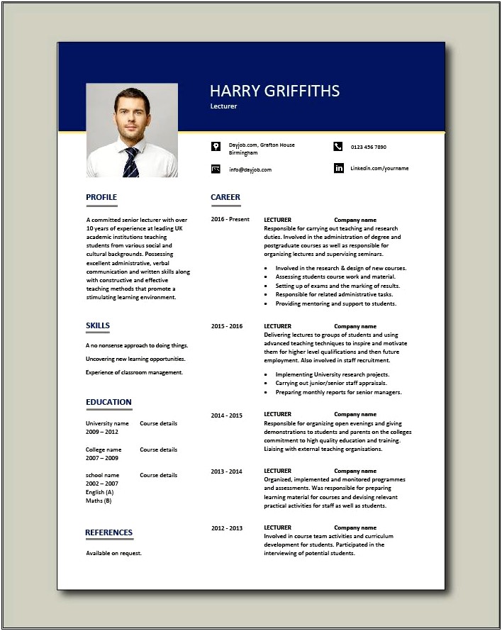 Assistant Professor Resume Template Free Download