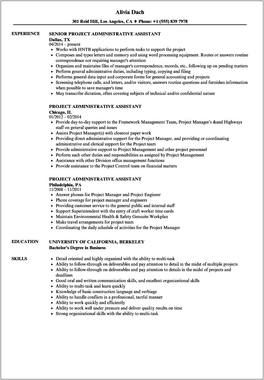 Assistant Project Manager Construction Resume