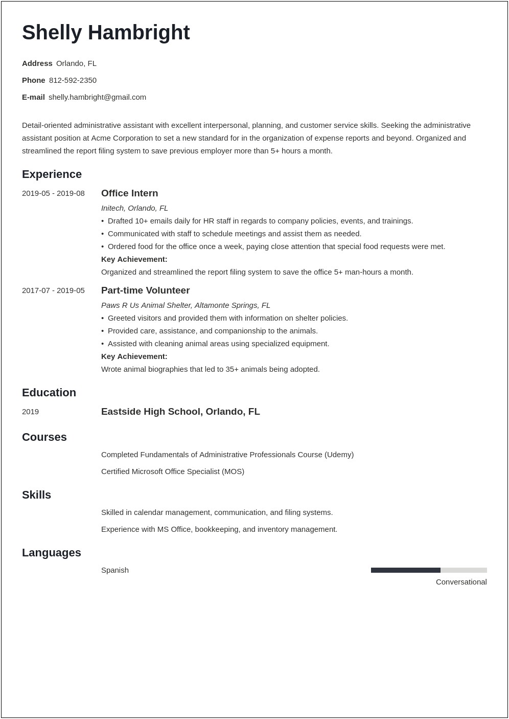 Assistant Resume Examples No Experience