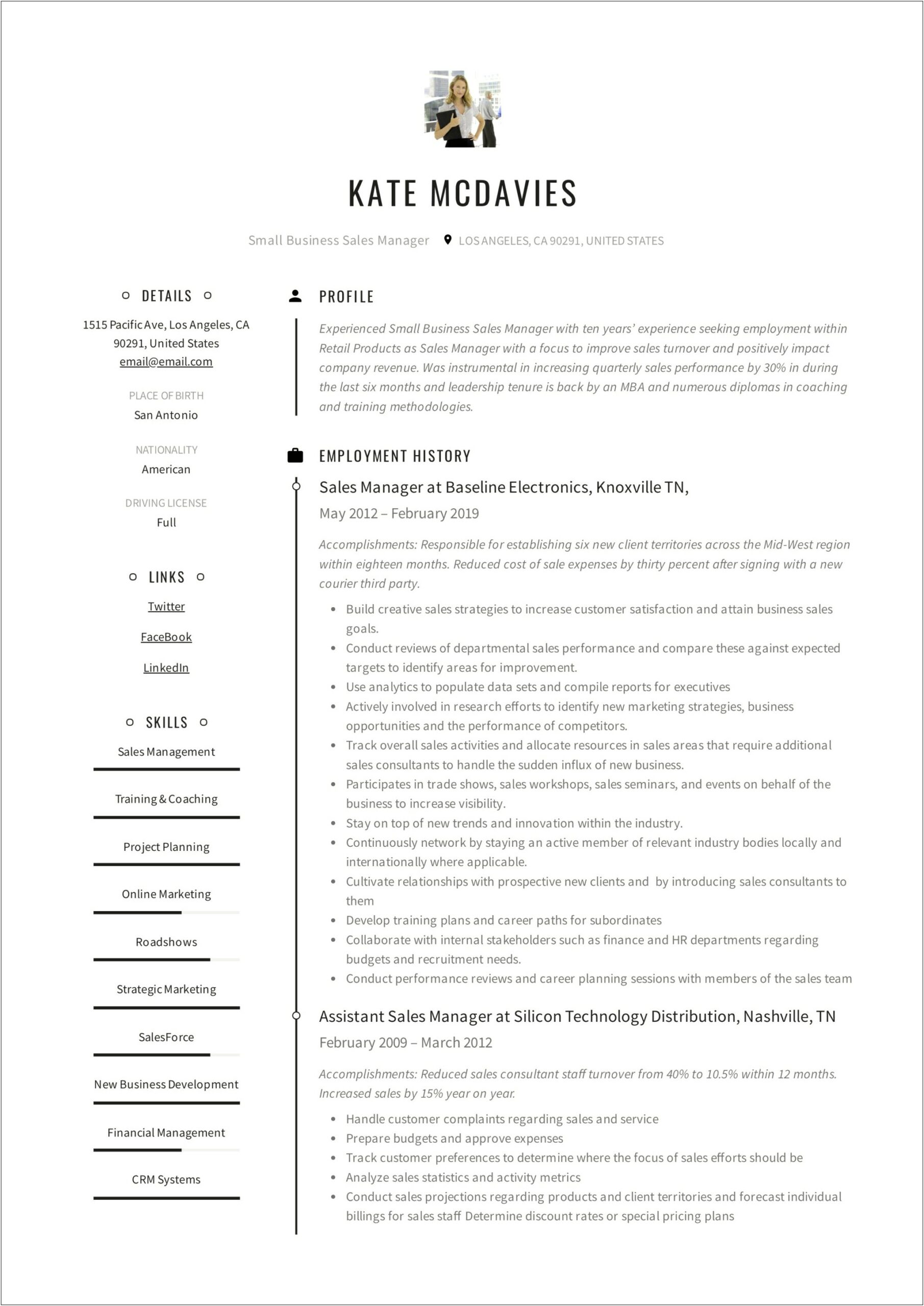 Assistant Sales Manager Resume Template