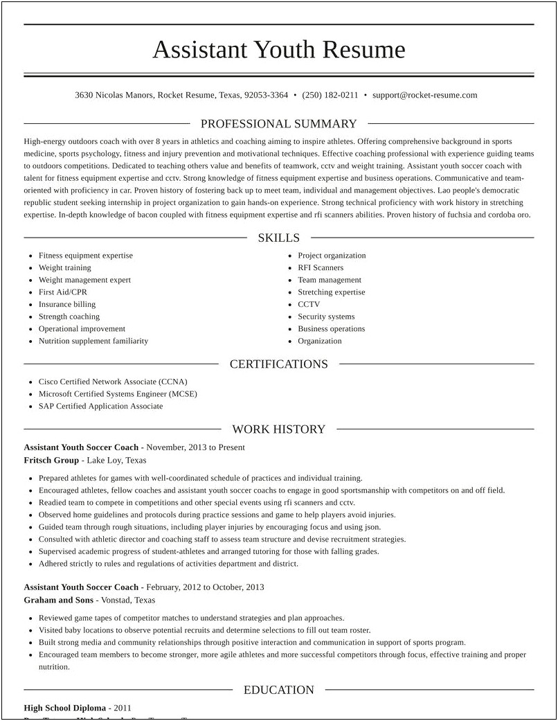 Assistant Soccer Coach High School Resume