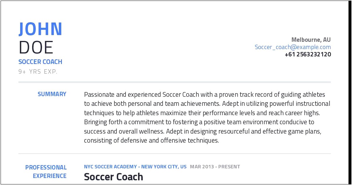 Assistant Soccer Coach Objective Resume