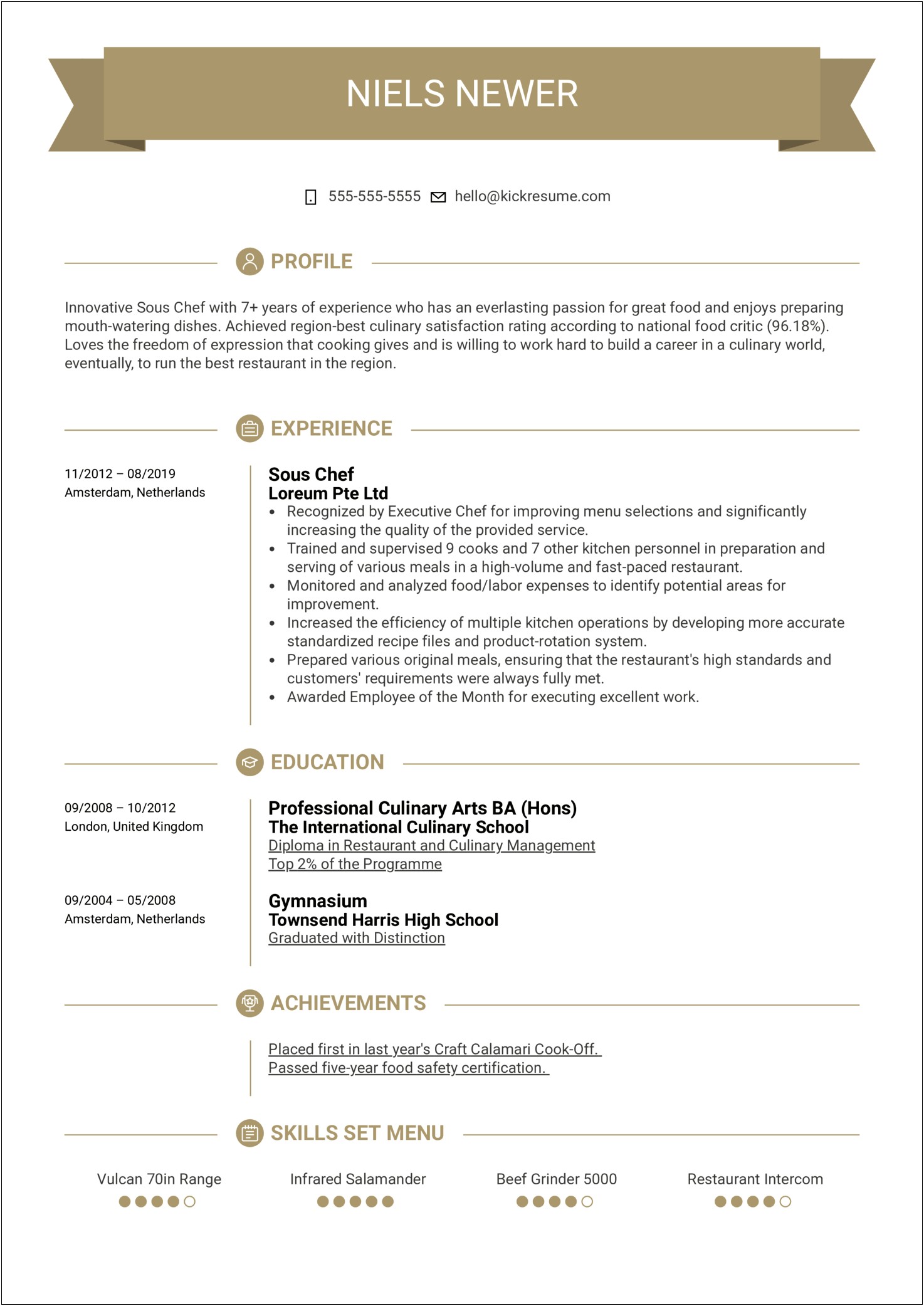 Assistant Sous Chef Resume Sample