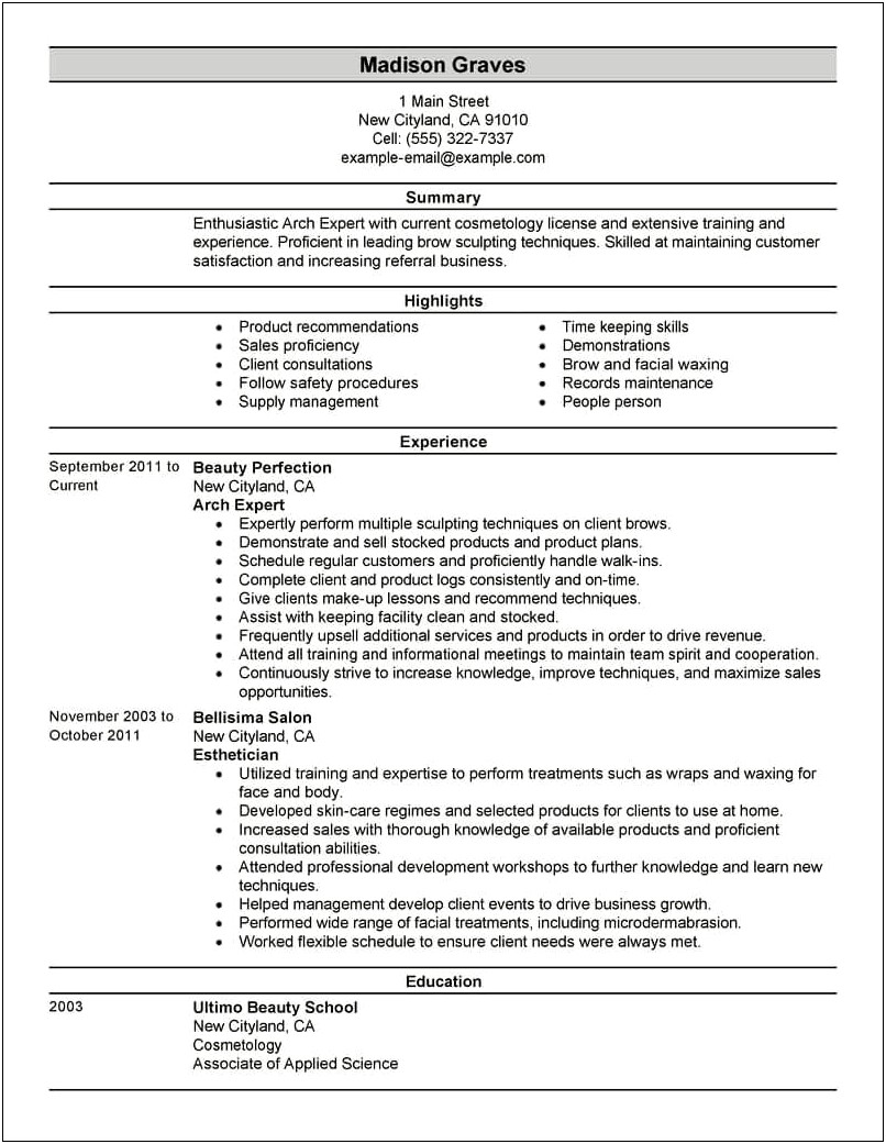Assistant Spa Manager Resume Sample