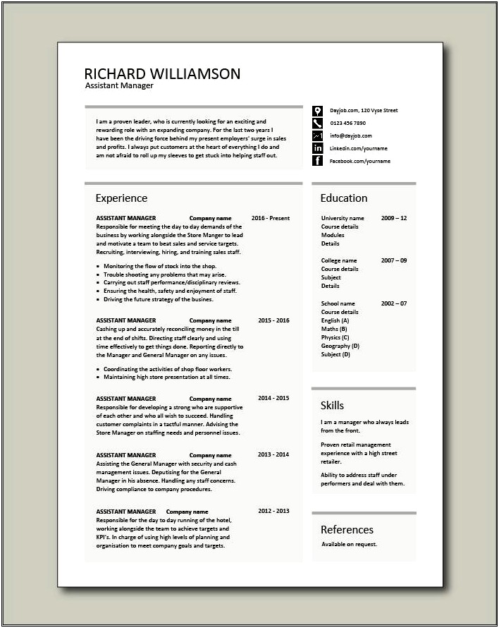 Assistant Store Manager Resume Summary