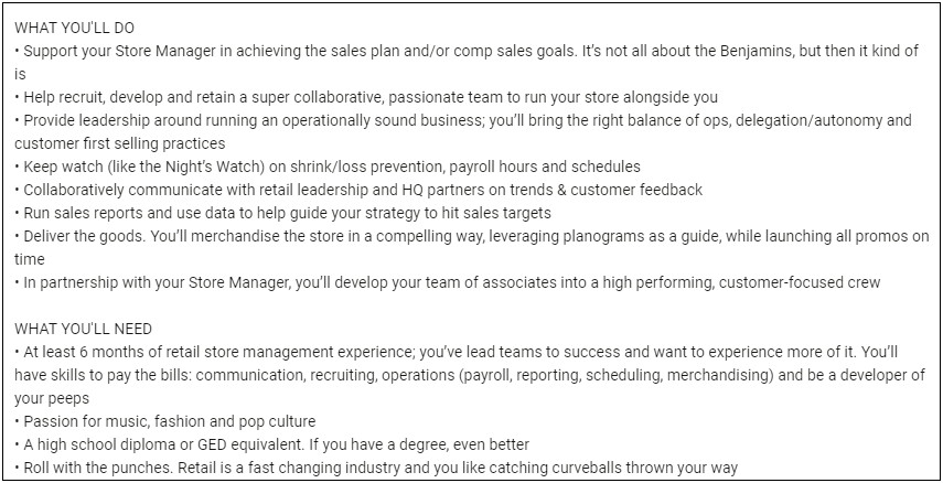 Assistant Store Manager Skills Resume