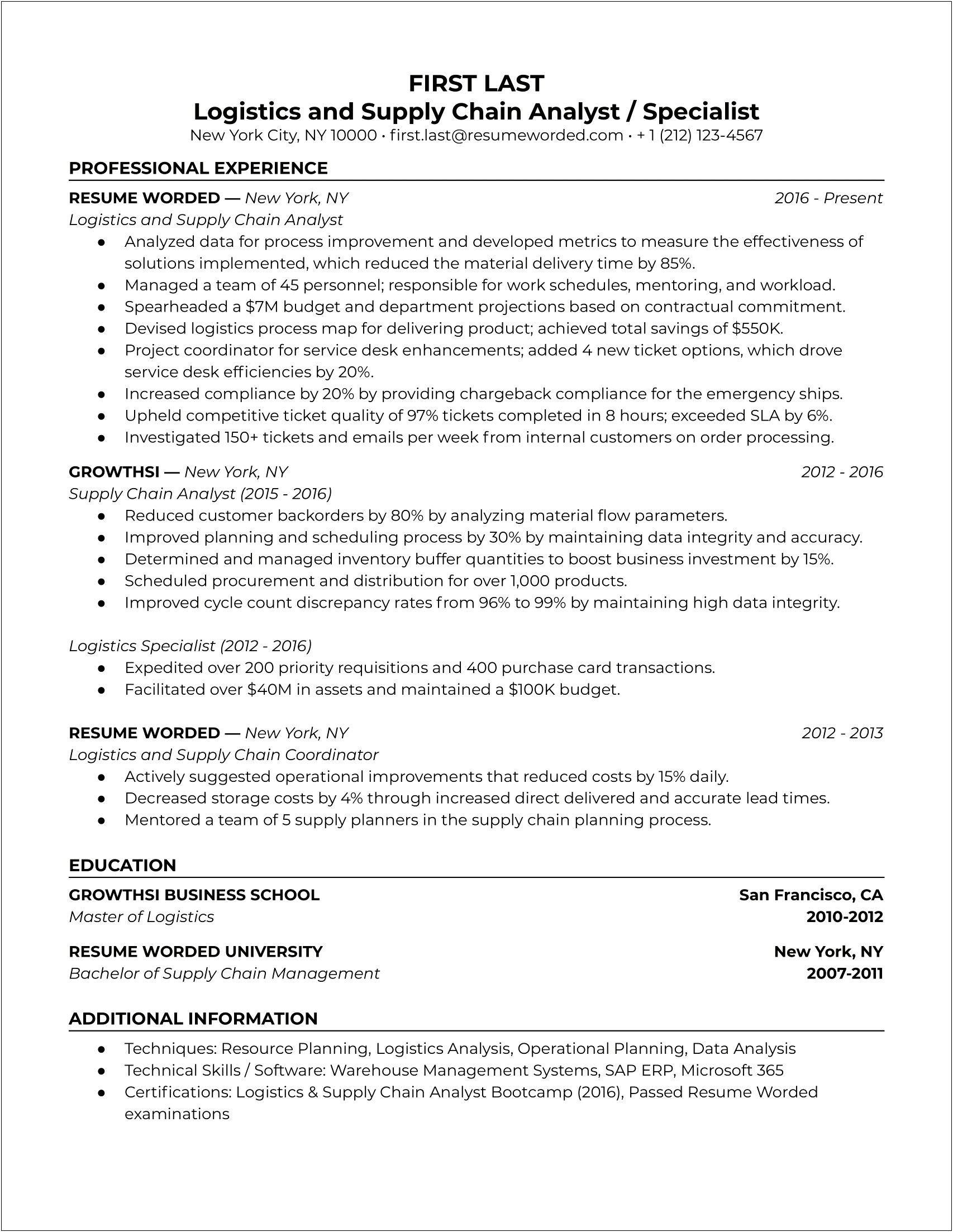 Assistant Supply Chain Manager Resume