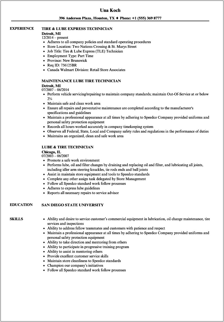 Assitant Manager Jiffy Lube Job Description Resume
