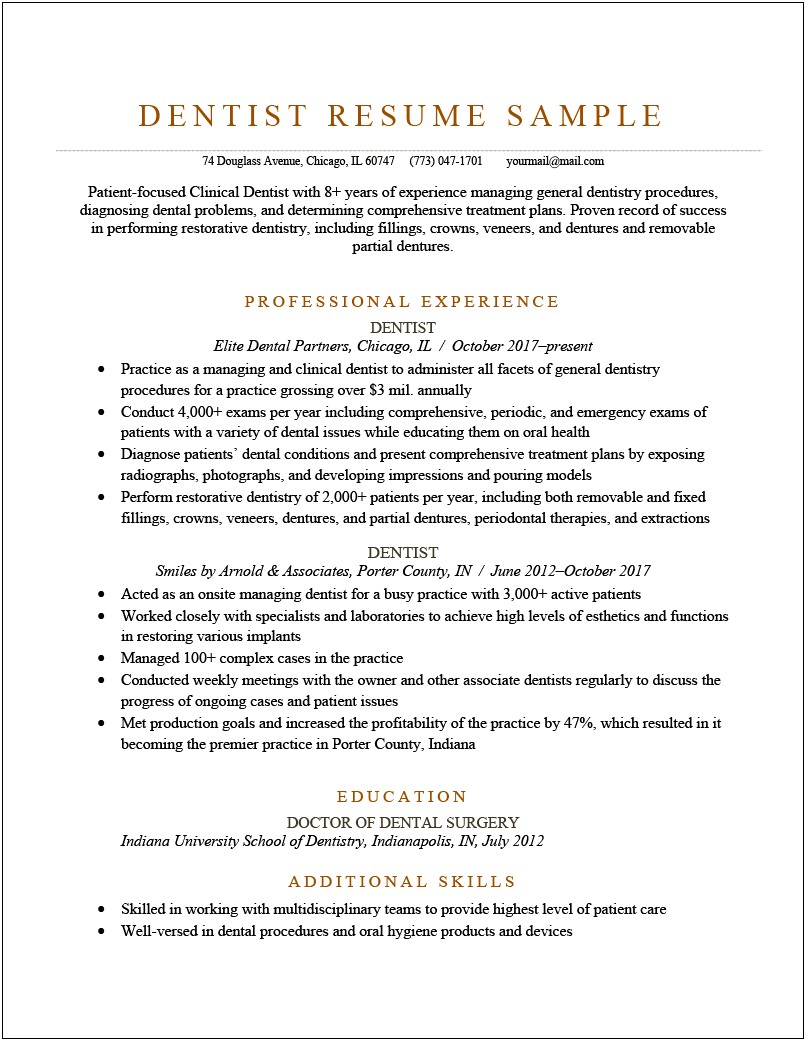 Associate Dentist Job Description On Resume