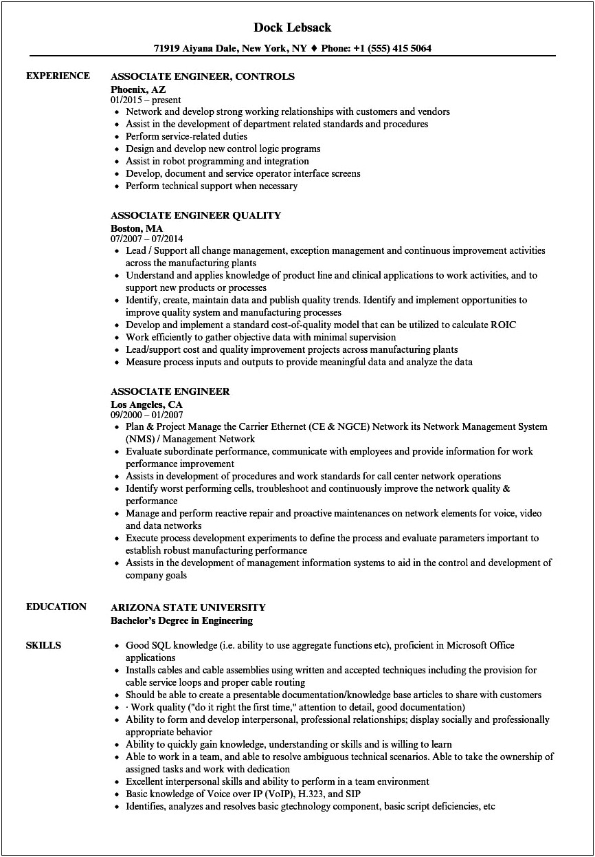 Associate In Computer Technology Sample Resume