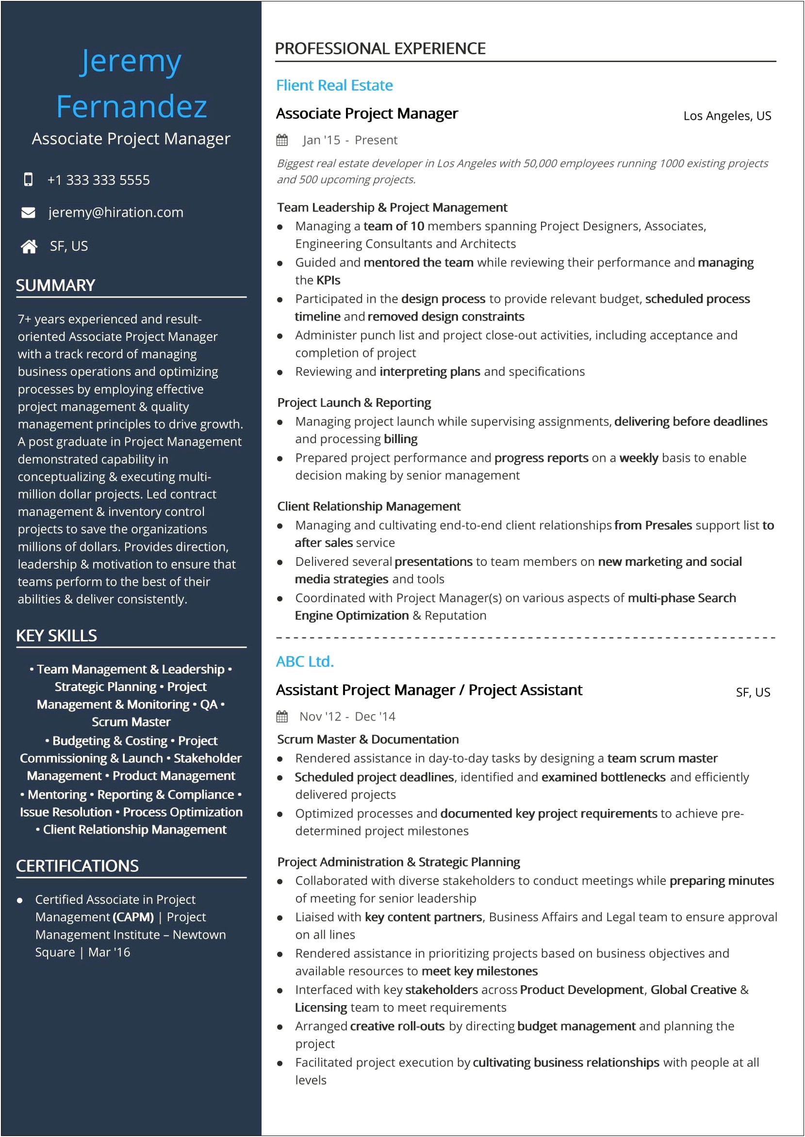 Associate Product Manager Sample Resume