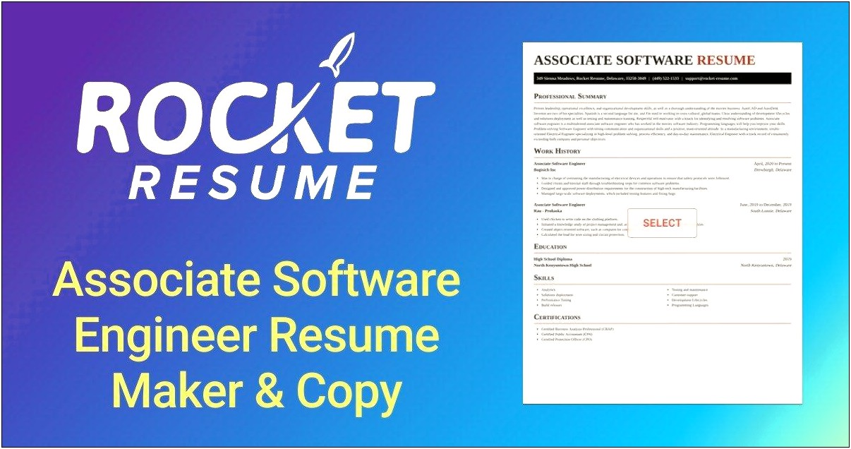 Associate Software Engineer Sample Resume