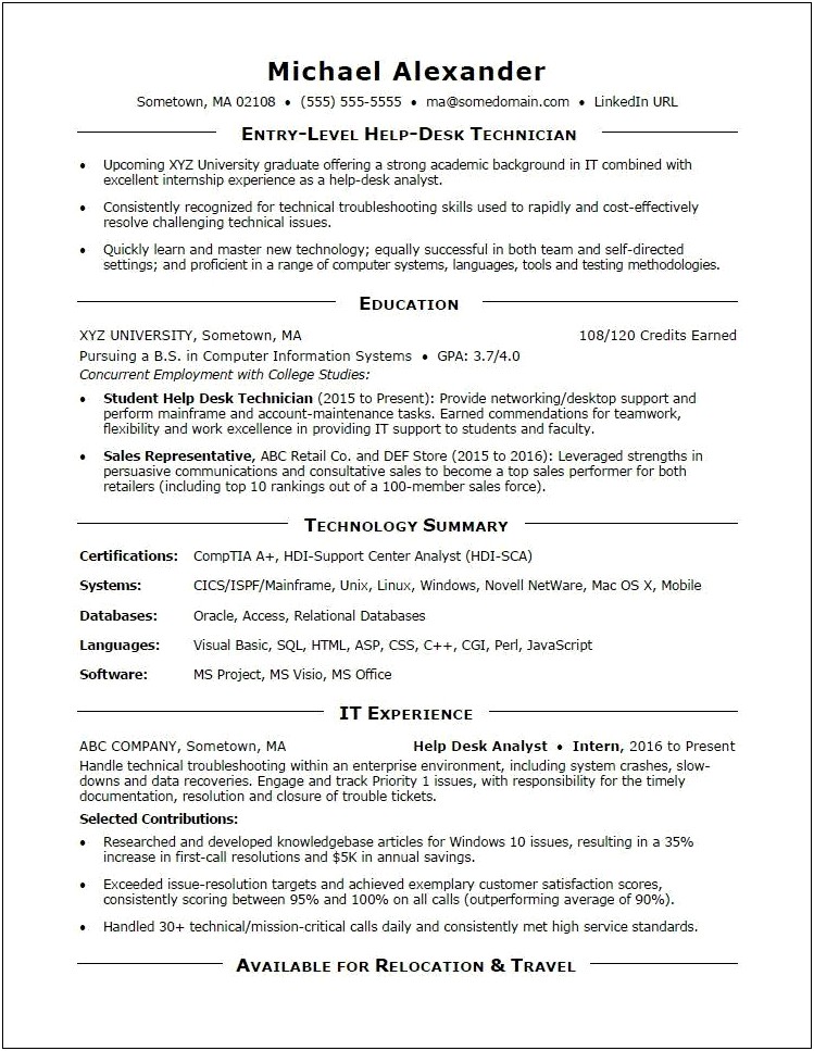 Associate's Degree Entry Level Job Resume