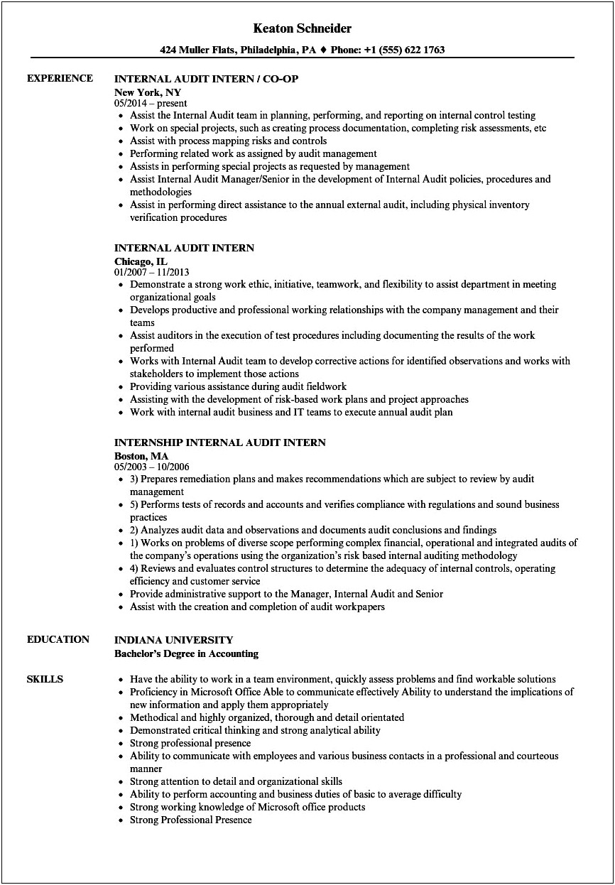 Assurance Intern Ey Resume Examples