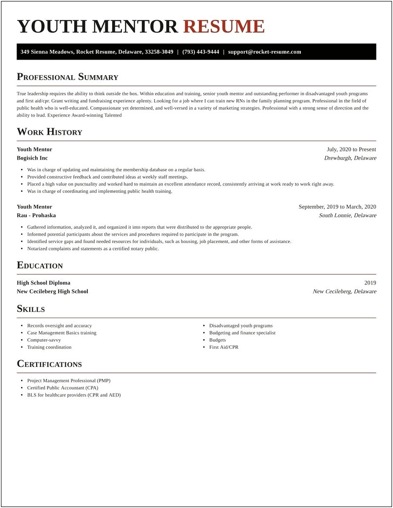 At Risk Youth Mentor Resume Template