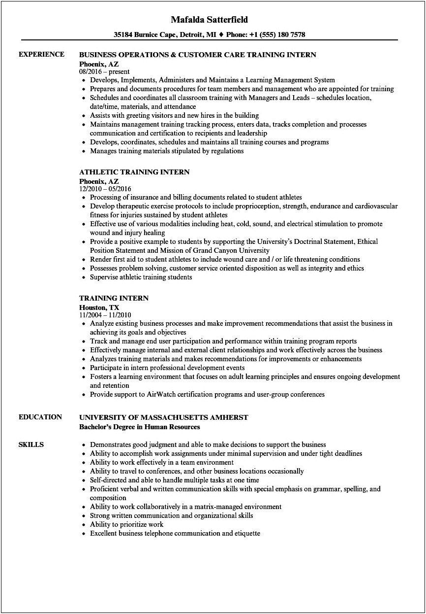 Athletic Training Student Resume Examples