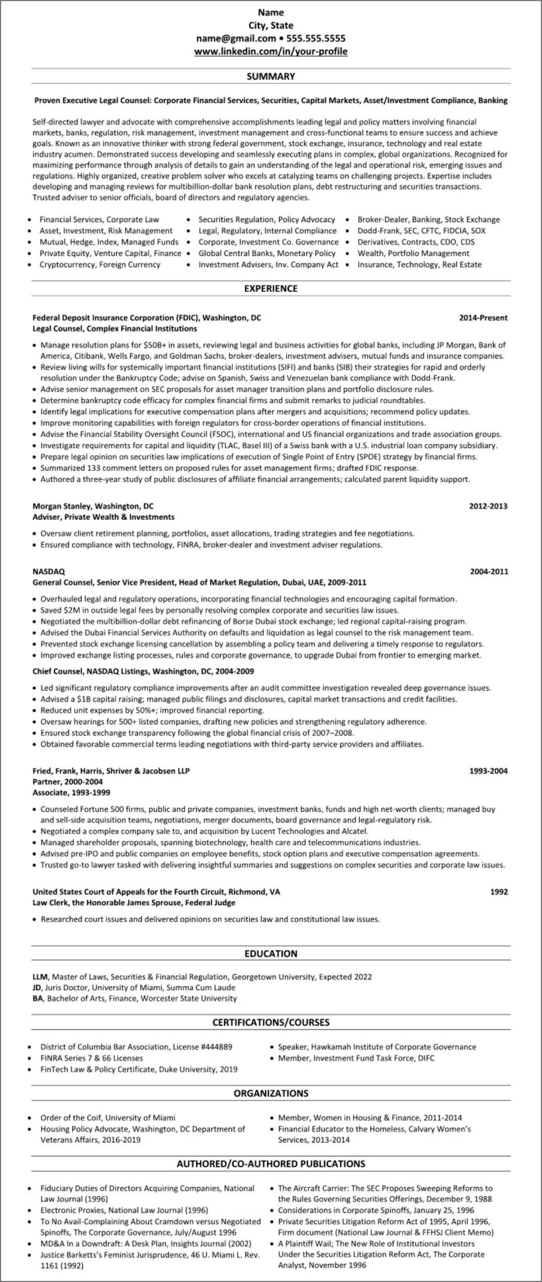 Attorney Resume For Compliance Jobs