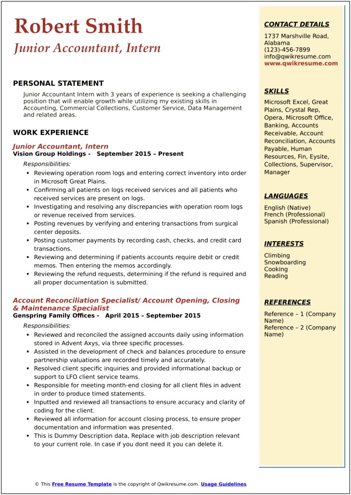 Audit Intern Job Skills For Resume