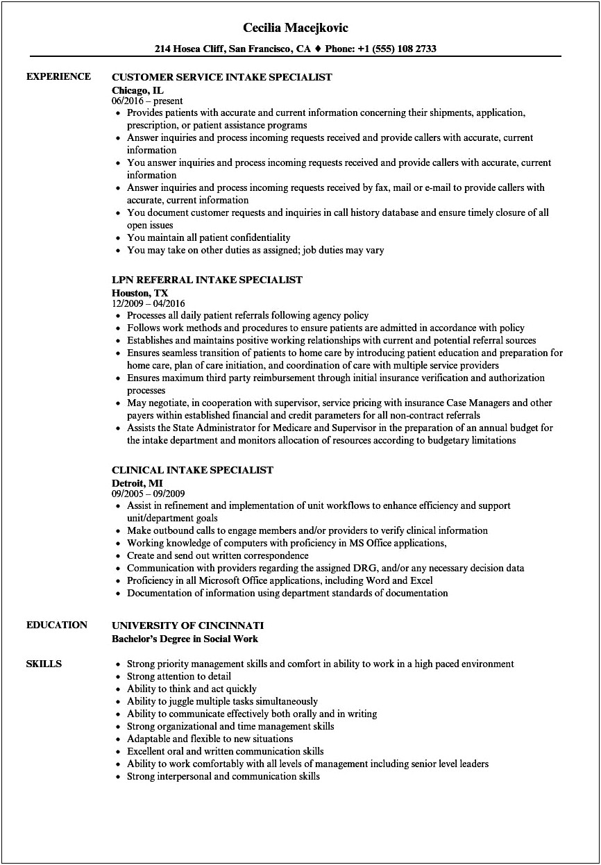 Authorization Specialist Job Description Resume
