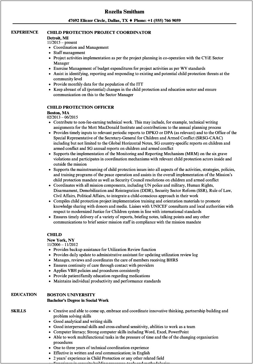 Autism Resume Template For A Youth