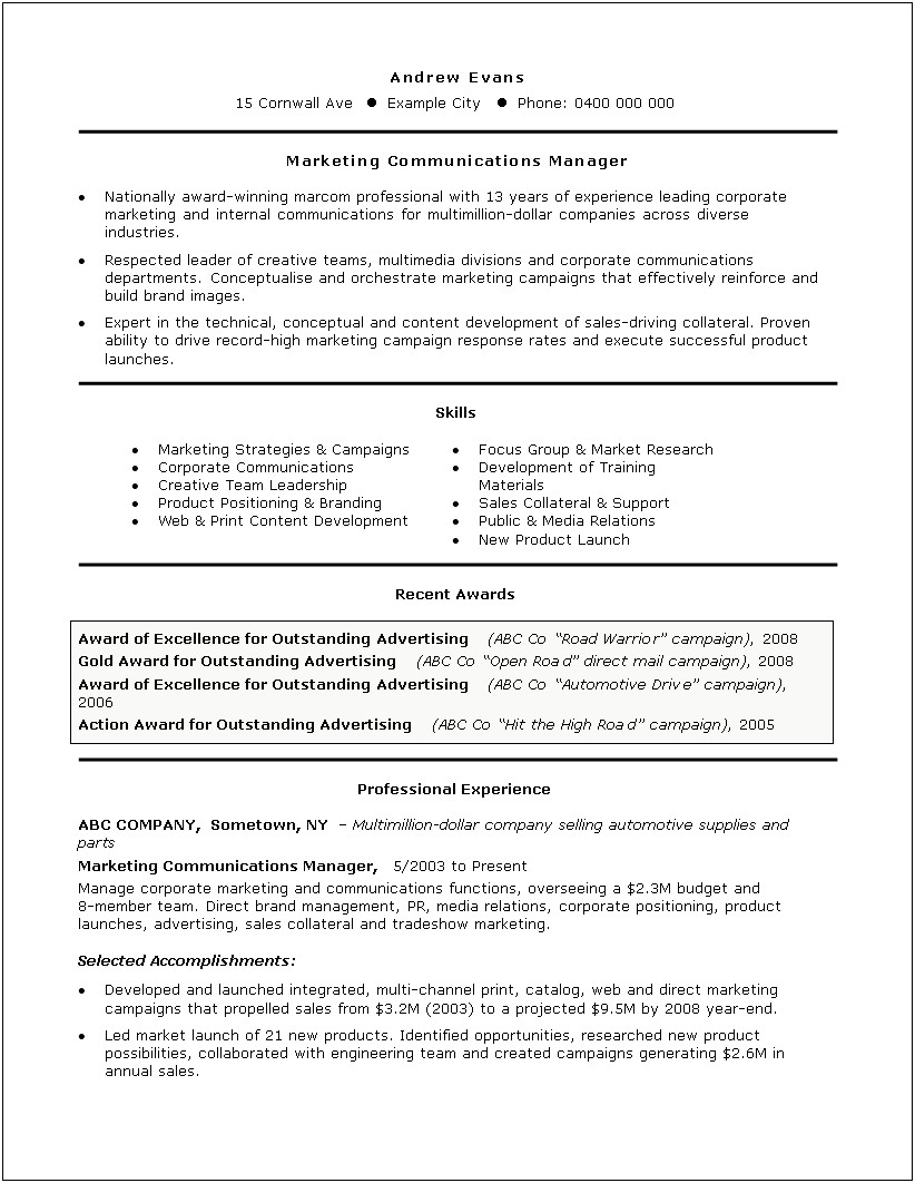 Auto Dealership Sales Manager Resume