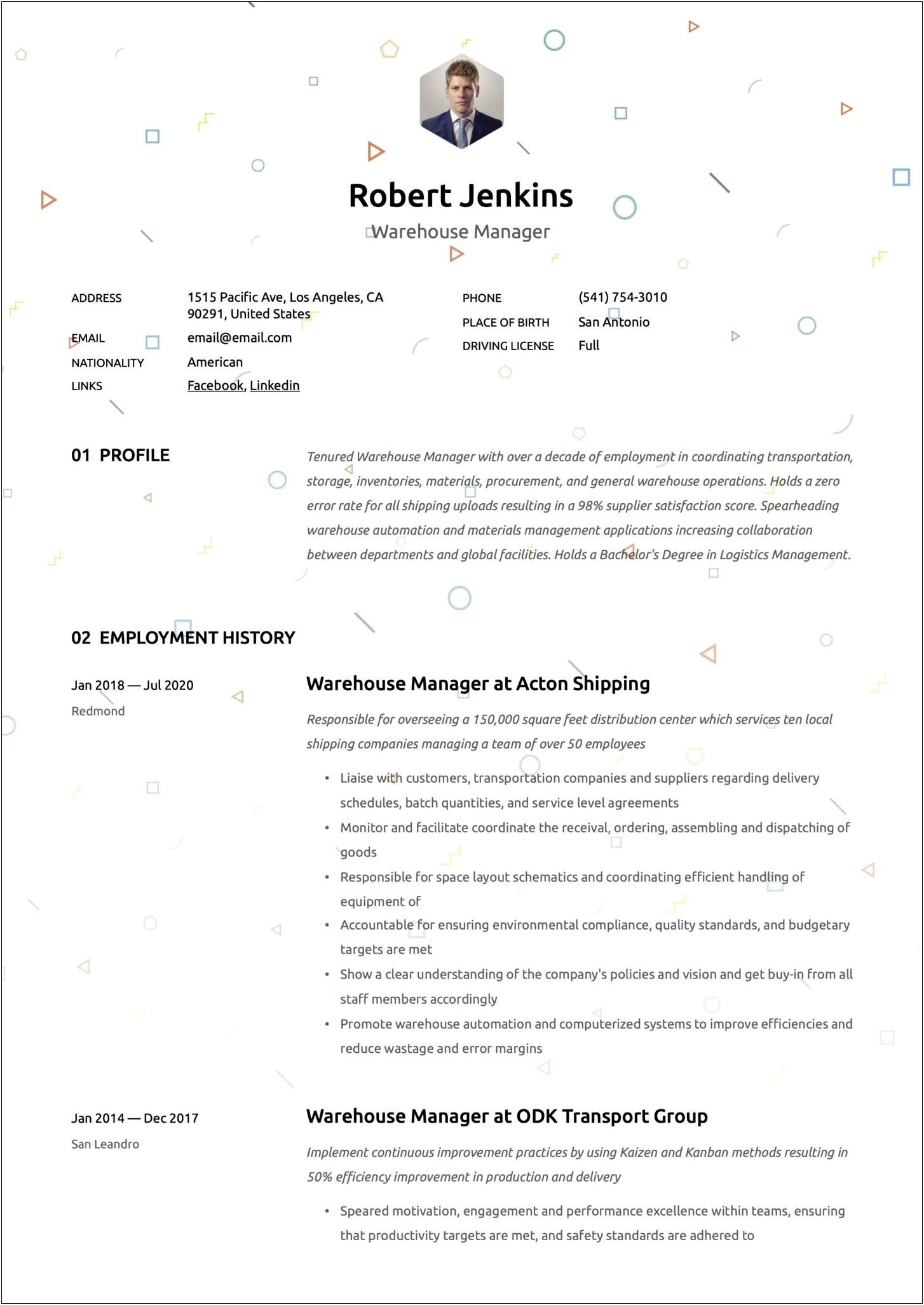 Auto Parts Warehouse Manager Resume