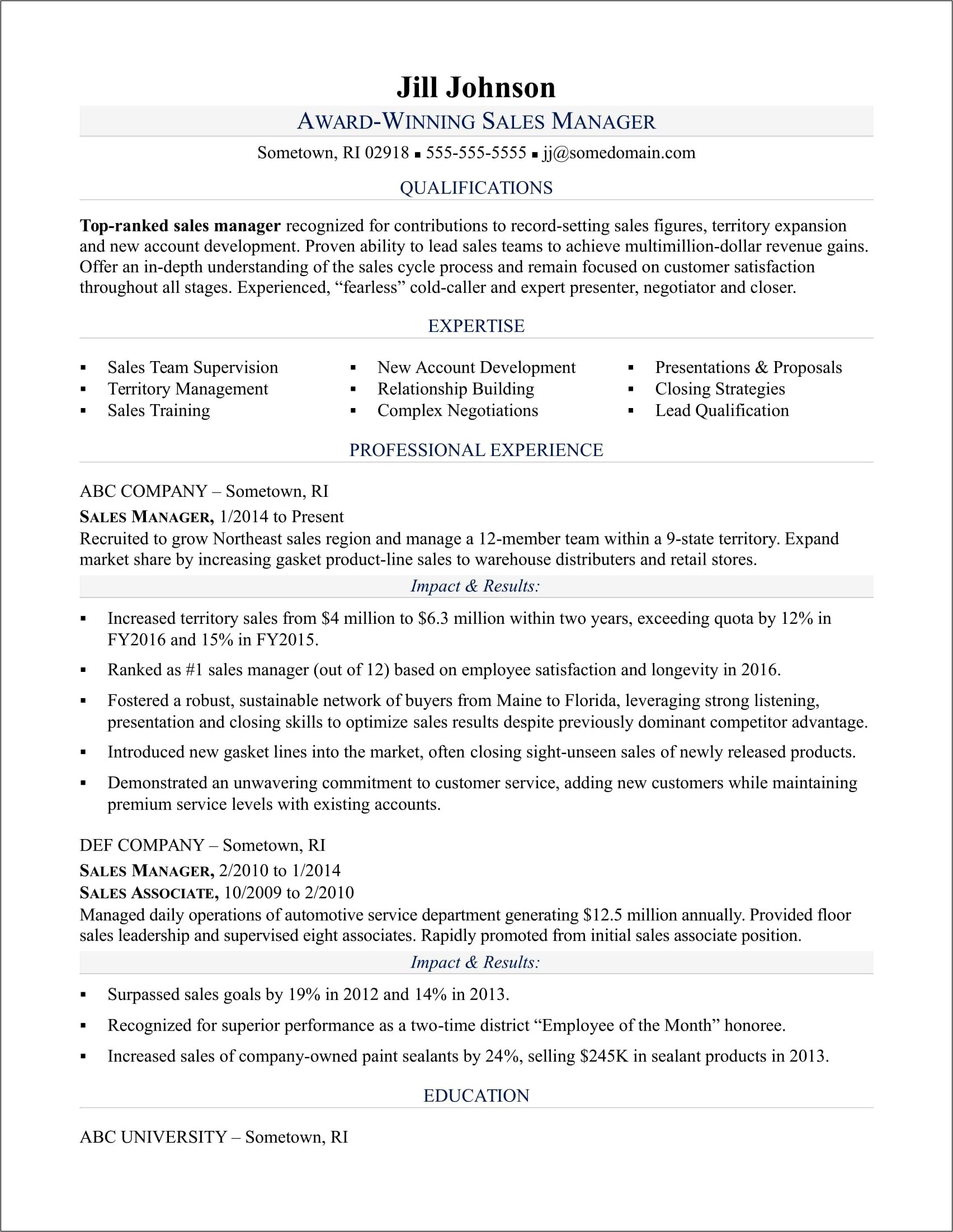 Auto Sales Manager Resume Example