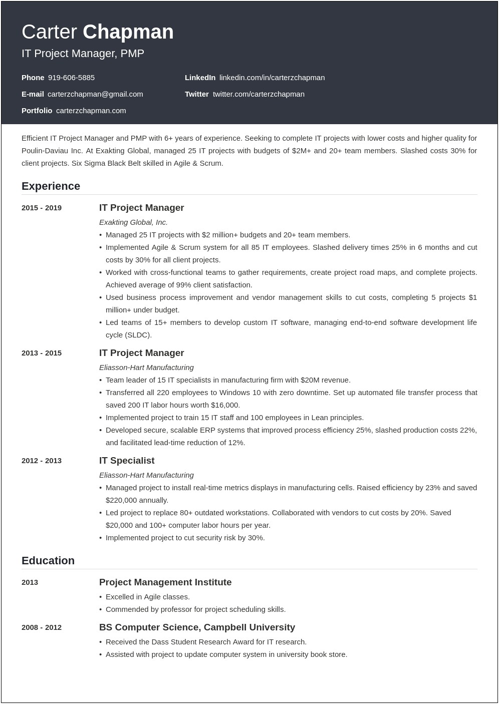 Automation Project Manager Resume Sample