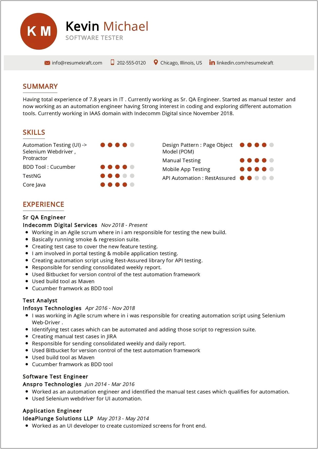 Automation Testing Resume For 1 Year Experience