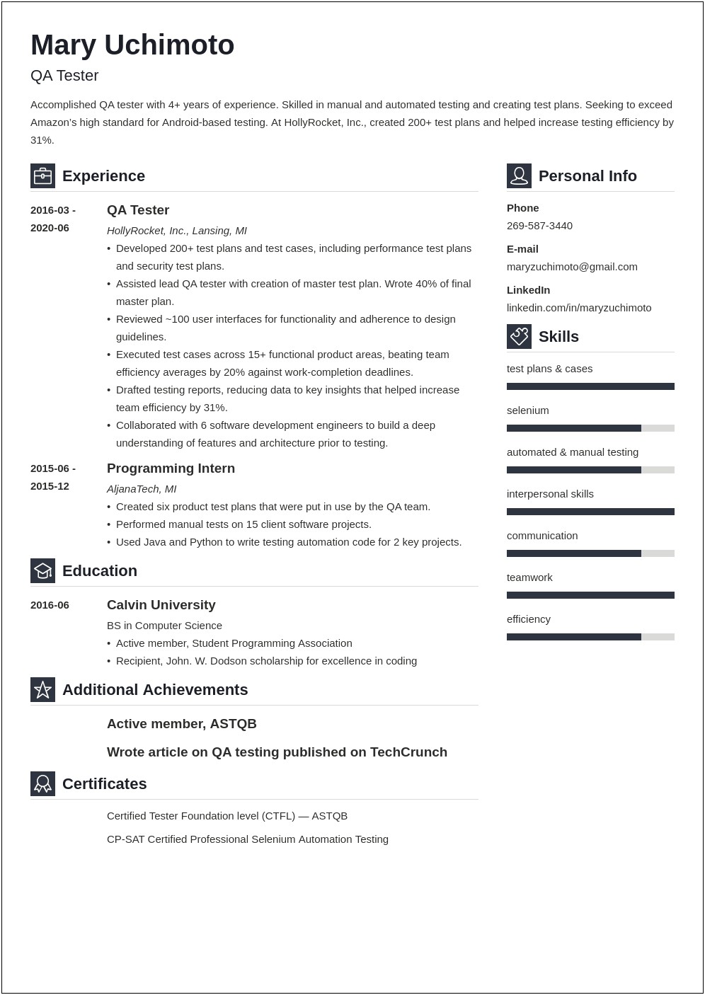 Automation Testing Resume For 7 Years Experience