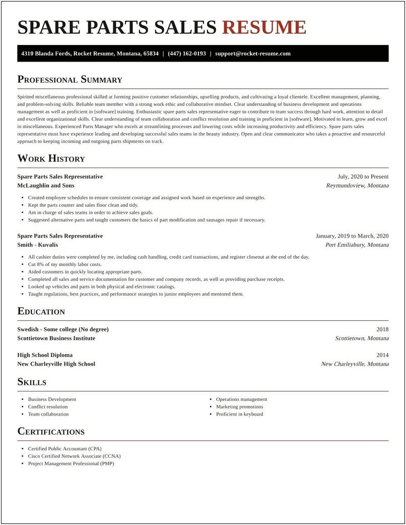 Automobile Parts Manager Resume Sample