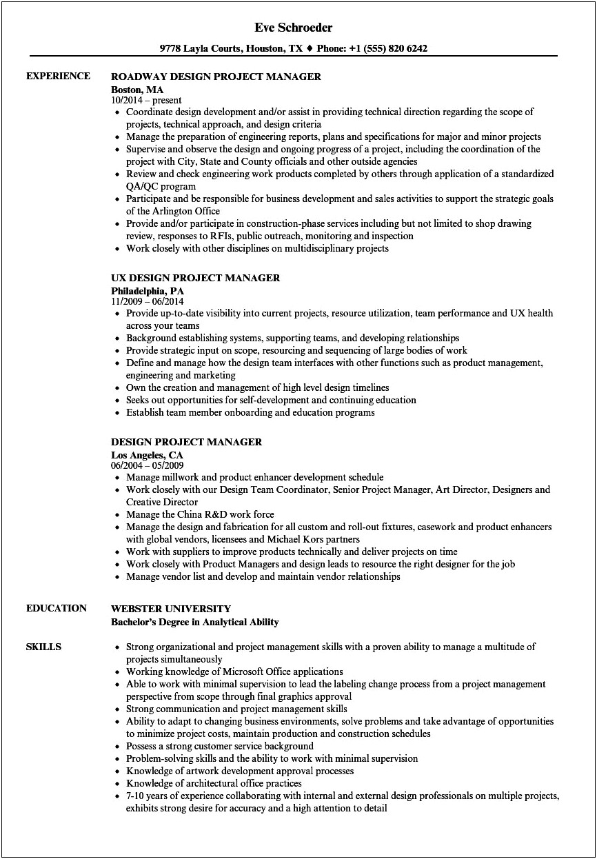 Automotive Project Manager Resume Sample