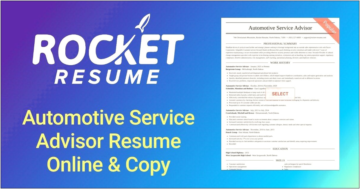 Automotive Service Advisor Job Description Resume