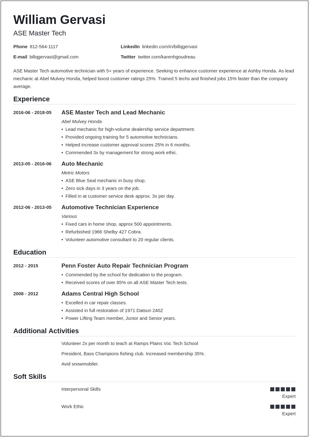 Automotive Service Manager Resume Examples