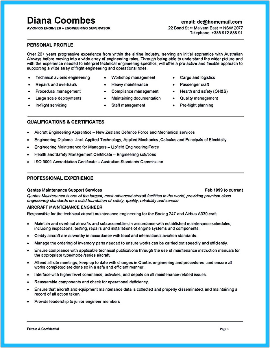 Avionics Technician Job Description Resume