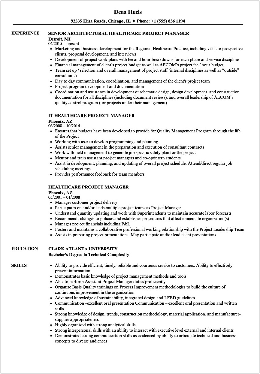 Award Winning Project Manager Resume