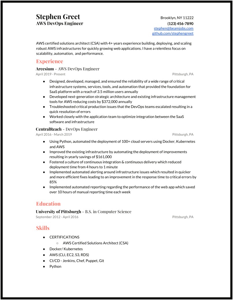 Aws Certified Developer Sample Resume