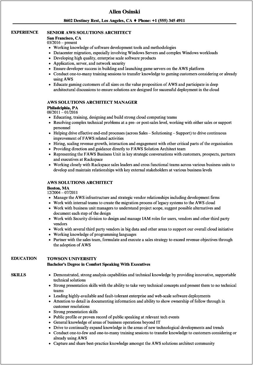 Aws Sample Resume For Experienced